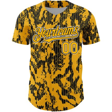 Custom Gold and Black-White 3D Abstract Baseball Jersey - Personalized Fluid Design Personalized Gold Black-White 3D Abstract