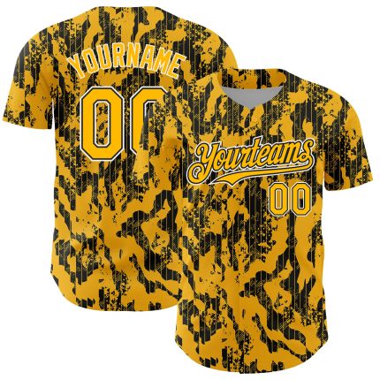 Custom Gold and Black-White 3D Abstract Baseball Jersey - Personalized Fluid Design Personalized Gold Black-White 3D Abstract