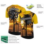 Custom Gold Black-White 3D Hawaii Palm Trees T-Shirt, Performance Wear Personalized Gold Black-White 3D Hawaii Palm Trees