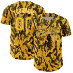 Custom Name Number Personalized 3D Pattern Baseball Jersey in Gold Black-White Abstract Design Authentic Team Wear Personalized