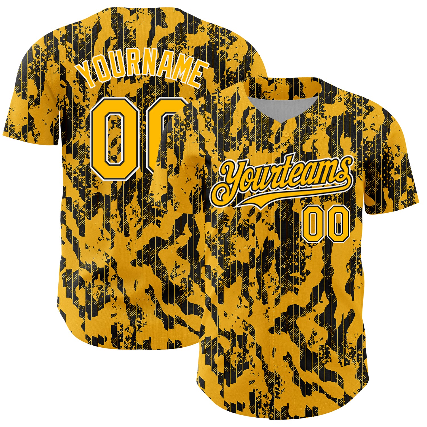 Custom Name Number Personalized 3D Pattern Baseball Jersey in Gold Black-White Abstract Design Authentic Team Wear Personalized
