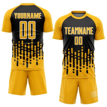 Custom Name and Number Personalized Gold Black-White Abstract Soccer Jersey Fluid Wave Design - Team Uniform Personalized