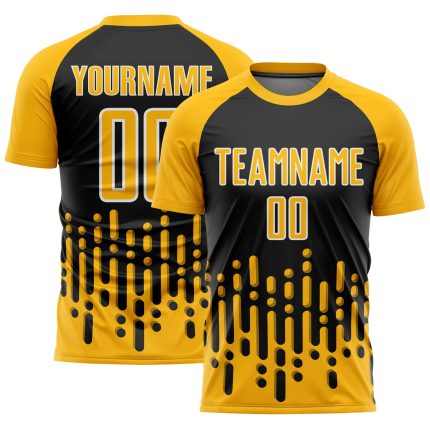 Custom Name and Number Personalized Gold Black-White Abstract Soccer Jersey Fluid Wave Design - Team Uniform Personalized