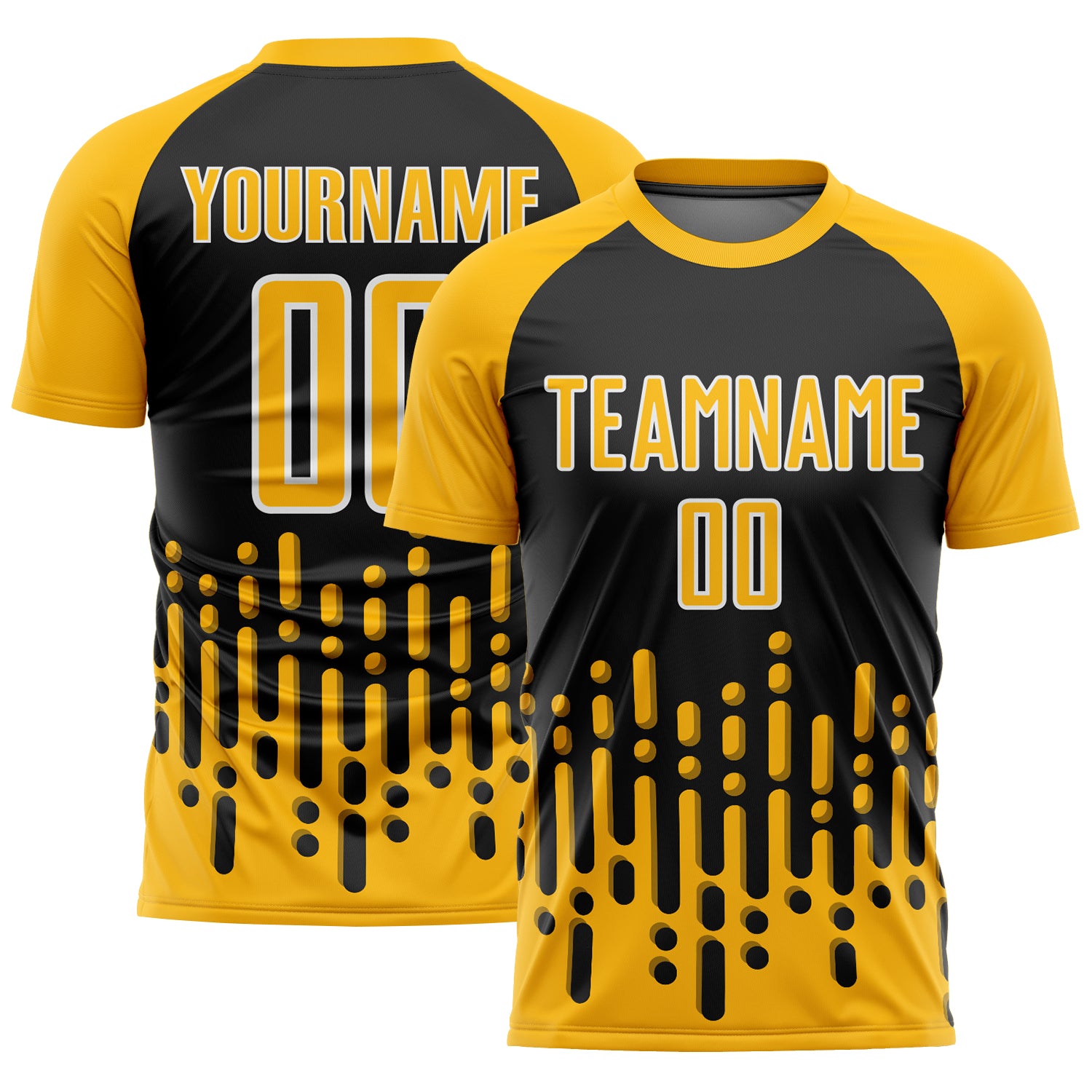 Custom Name and Number Personalized Gold Black-White Abstract Soccer Jersey Fluid Wave Design - Team Uniform Personalized