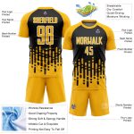 Custom Name and Number Personalized Gold Black-White Abstract Soccer Jersey Fluid Wave Design - Team Uniform Personalized