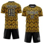 Custom Name Number Soccer Jersey - Personalized Gold Black White Abstract Geometric Design Team Uniform Personalized Gold