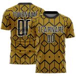 Custom Name Number Soccer Jersey - Personalized Gold Black White Abstract Geometric Design Team Uniform Personalized Gold