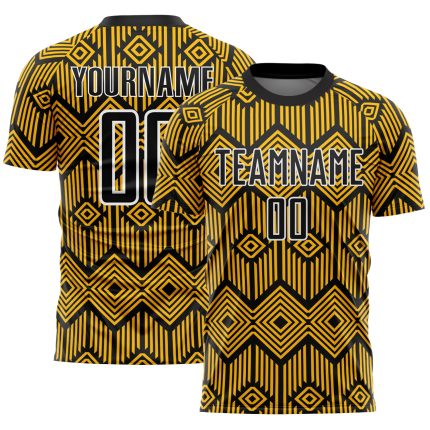 Custom Name Number Soccer Jersey - Personalized Gold Black White Abstract Geometric Design Team Uniform Personalized Gold