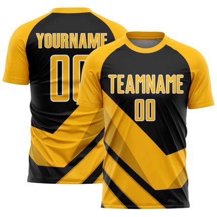 Custom Soccer Jersey with Personalized Name and Number, Gold Black-White Arrow Shapes Design Personalized Gold Black-White