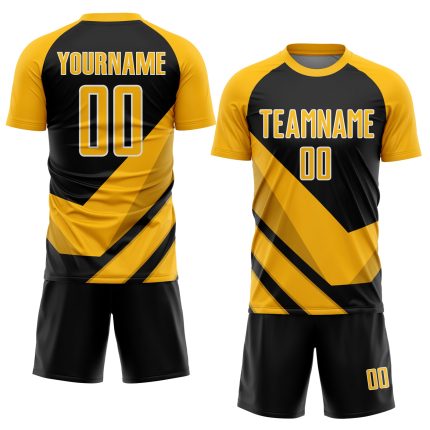Custom Soccer Jersey with Personalized Name and Number, Gold Black-White Arrow Shapes Design Personalized Gold Black-White