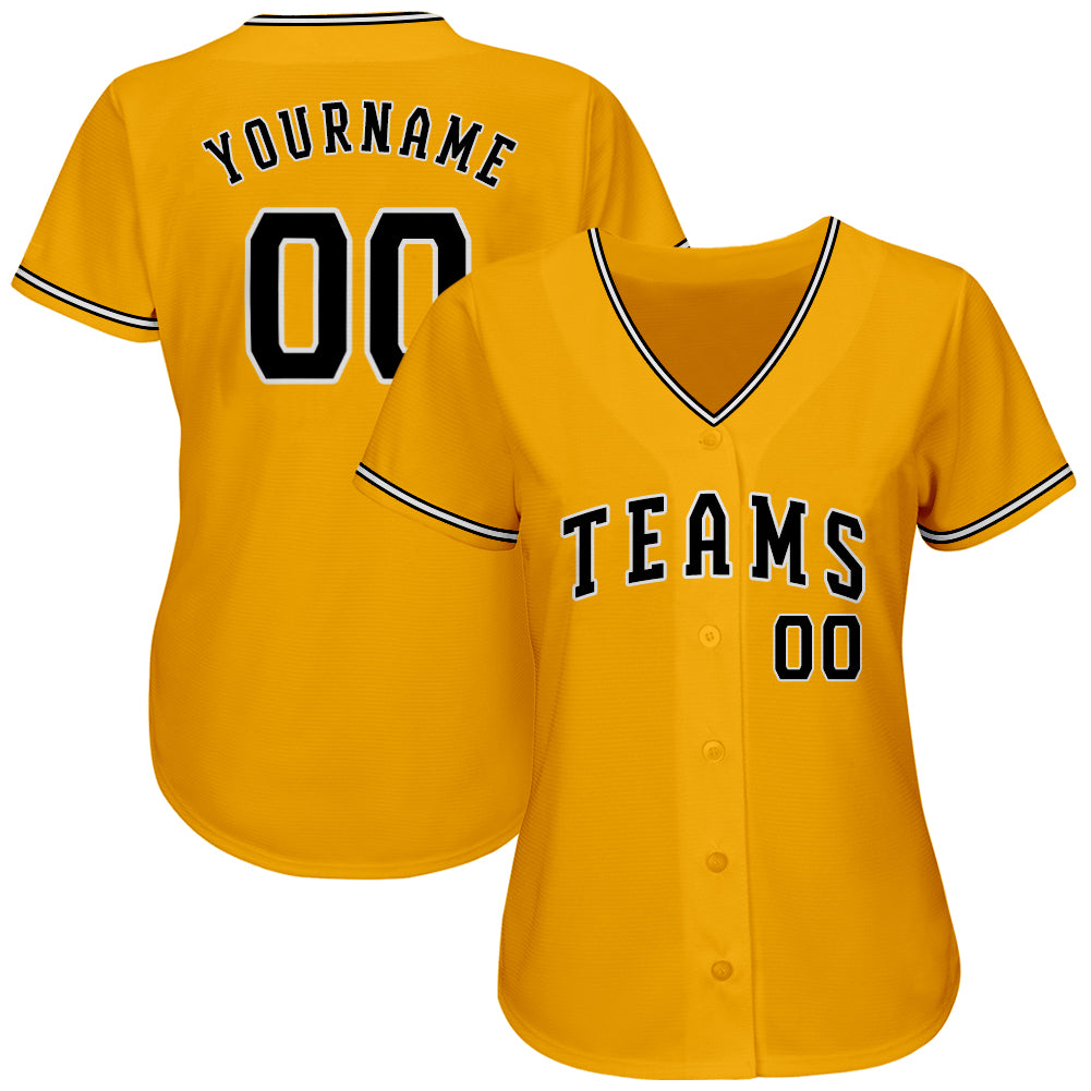 Personalized Gold Black-White Authentic Baseball Jersey Personalized Black White Gold Authentic Baseball Jersey for Men Personalized Gold Black-White Authentic Baseball Jersey - Image 2