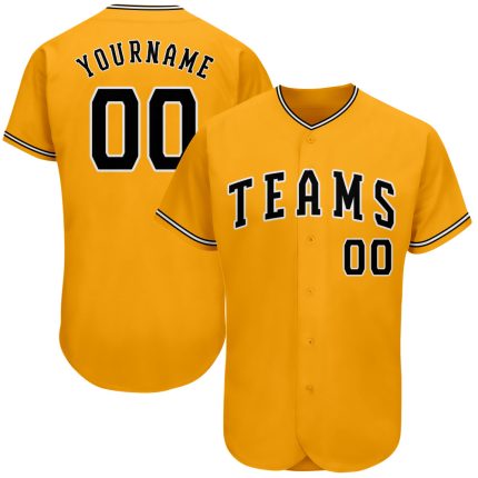 Personalized Black White Gold Authentic Baseball Jersey for Men Personalized Gold Black-White Authentic Baseball Jersey