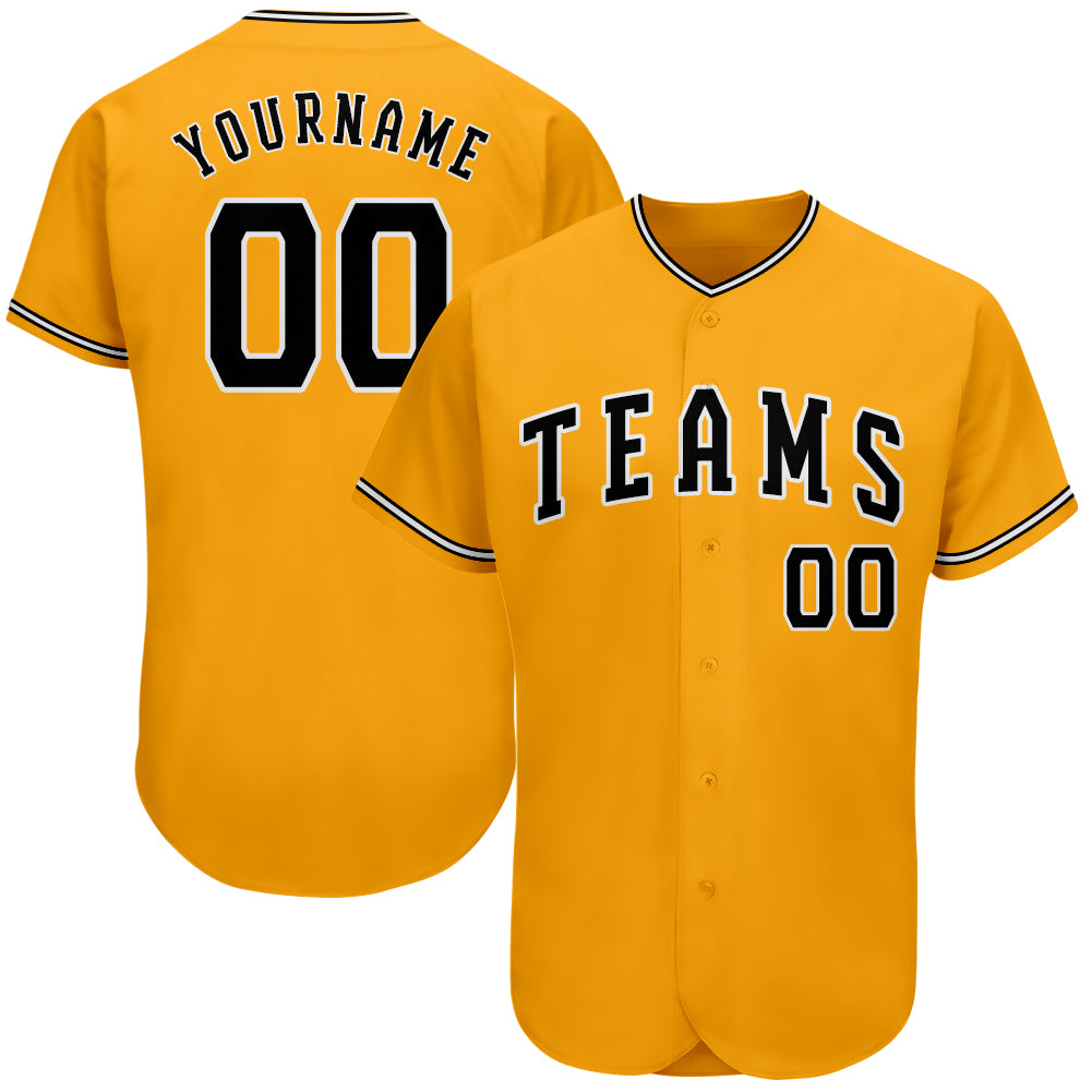 Personalized Black White Gold Authentic Baseball Jersey for Men Personalized Gold Black-White Authentic Baseball Jersey