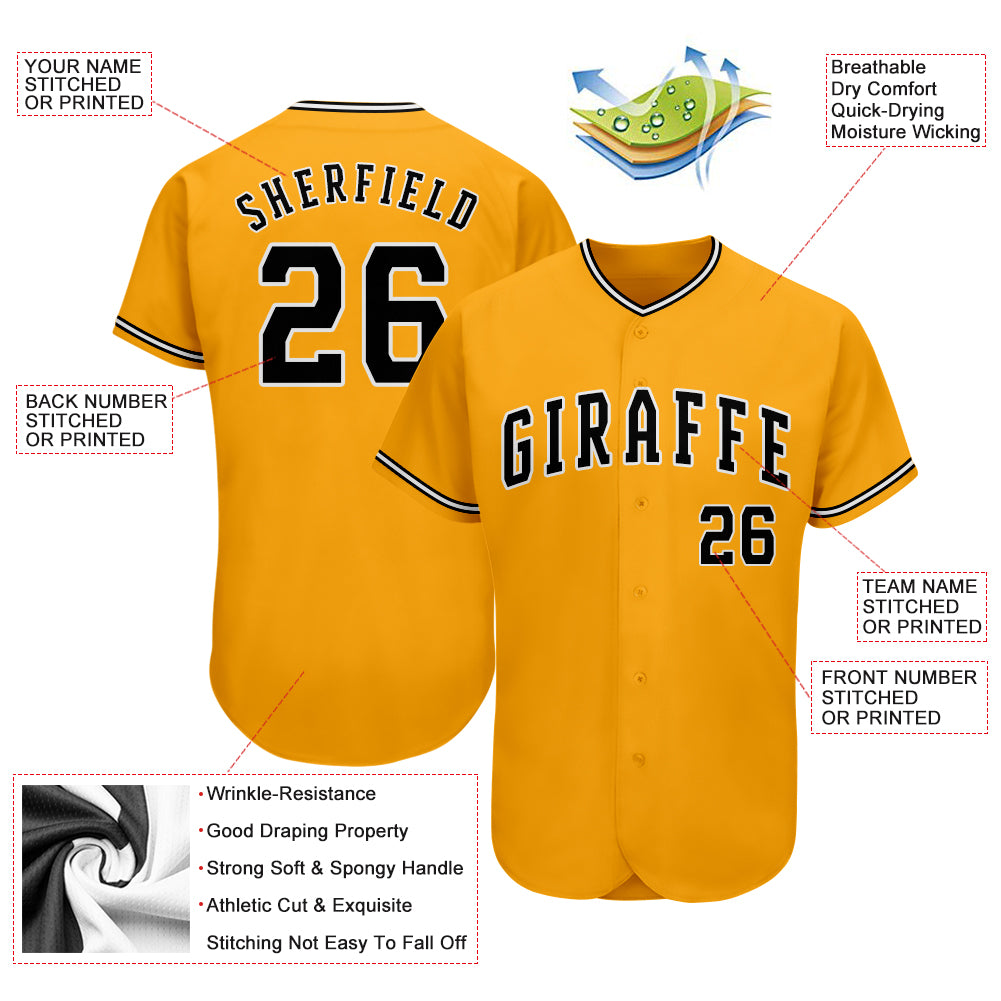 Personalized Gold Black-White Authentic Baseball Jersey Personalized Black White Gold Authentic Baseball Jersey for Men Personalized Gold Black-White Authentic Baseball Jersey - Image 3