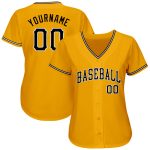 Custom Name and Number Personalized Authentic Baseball Jersey in Gold and Black-White Personalized Gold Black-White Authentic