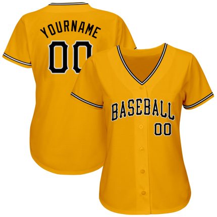 Custom Name and Number Personalized Authentic Baseball Jersey in Gold and Black-White Personalized Gold Black-White Authentic