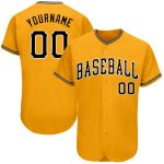 Custom Name and Number Personalized Authentic Baseball Jersey in Gold and Black-White Personalized Gold Black-White Authentic