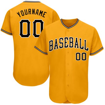Custom Name and Number Personalized Authentic Baseball Jersey in Gold and Black-White Personalized Gold Black-White Authentic