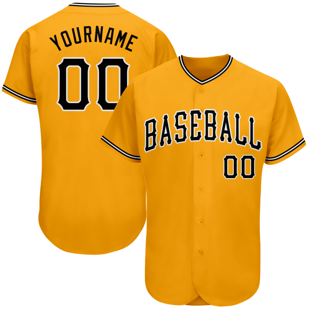 Custom Name and Number Personalized Authentic Baseball Jersey in Gold and Black-White Personalized Gold Black-White Authentic