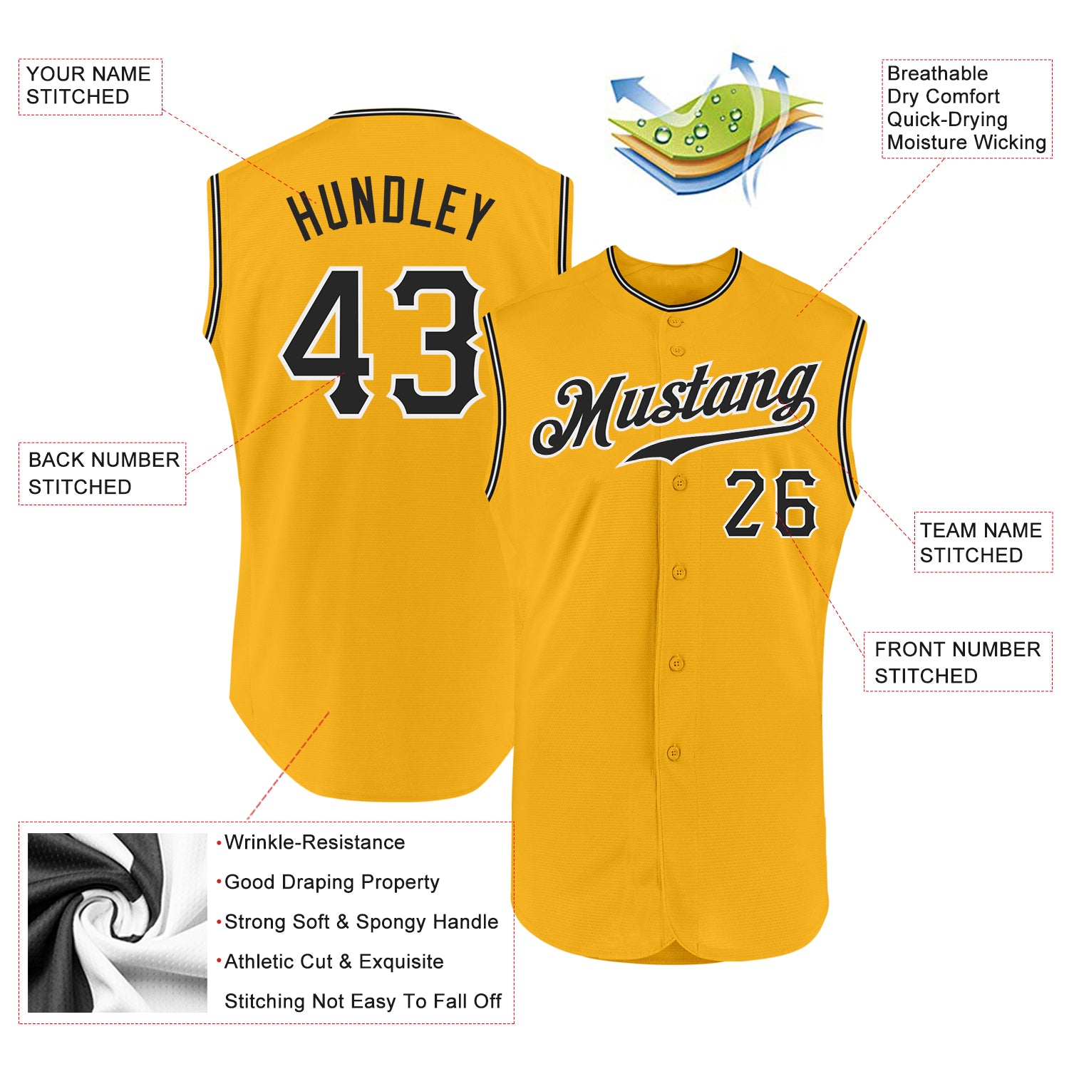 Personalized Gold Black-White Authentic Sleeveless Baseball Jersey Team Custom Name and Number Custom Name Number Personalized Gold Black White Authentic Sleeveless Baseball Jersey Personalized Gold Black-White Authentic - Image 2