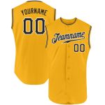Custom Name Number Personalized Gold Black White Authentic Sleeveless Baseball Jersey Personalized Gold Black-White Authentic