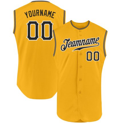 Custom Name Number Personalized Gold Black White Authentic Sleeveless Baseball Jersey Personalized Gold Black-White Authentic