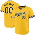 Custom Name Number Personalized Black White Gold Baseball Jersey Authentic Throwback Team Apparel Personalized Gold Black-White