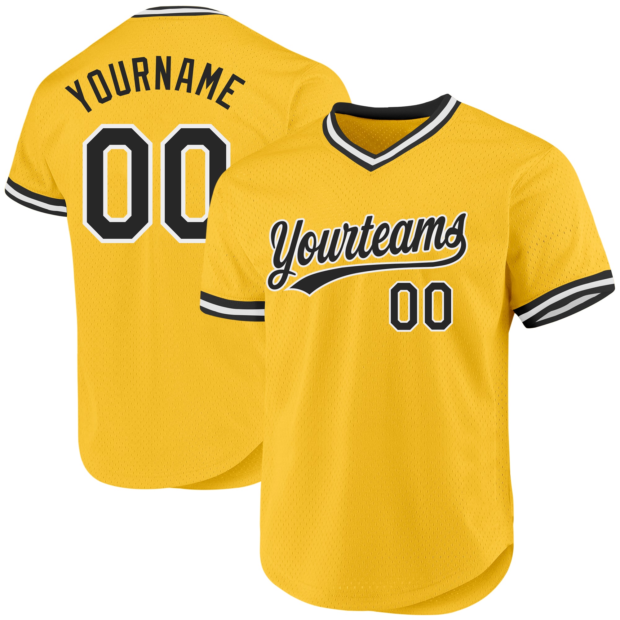Custom Name Number Personalized Black White Gold Baseball Jersey Authentic Throwback Team Apparel Personalized Gold Black-White