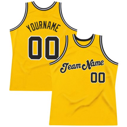 Personalized Gold Black White Basketball Jersey Authentic Throwback Personalized Gold Black-White Authentic Throwback Basketball
