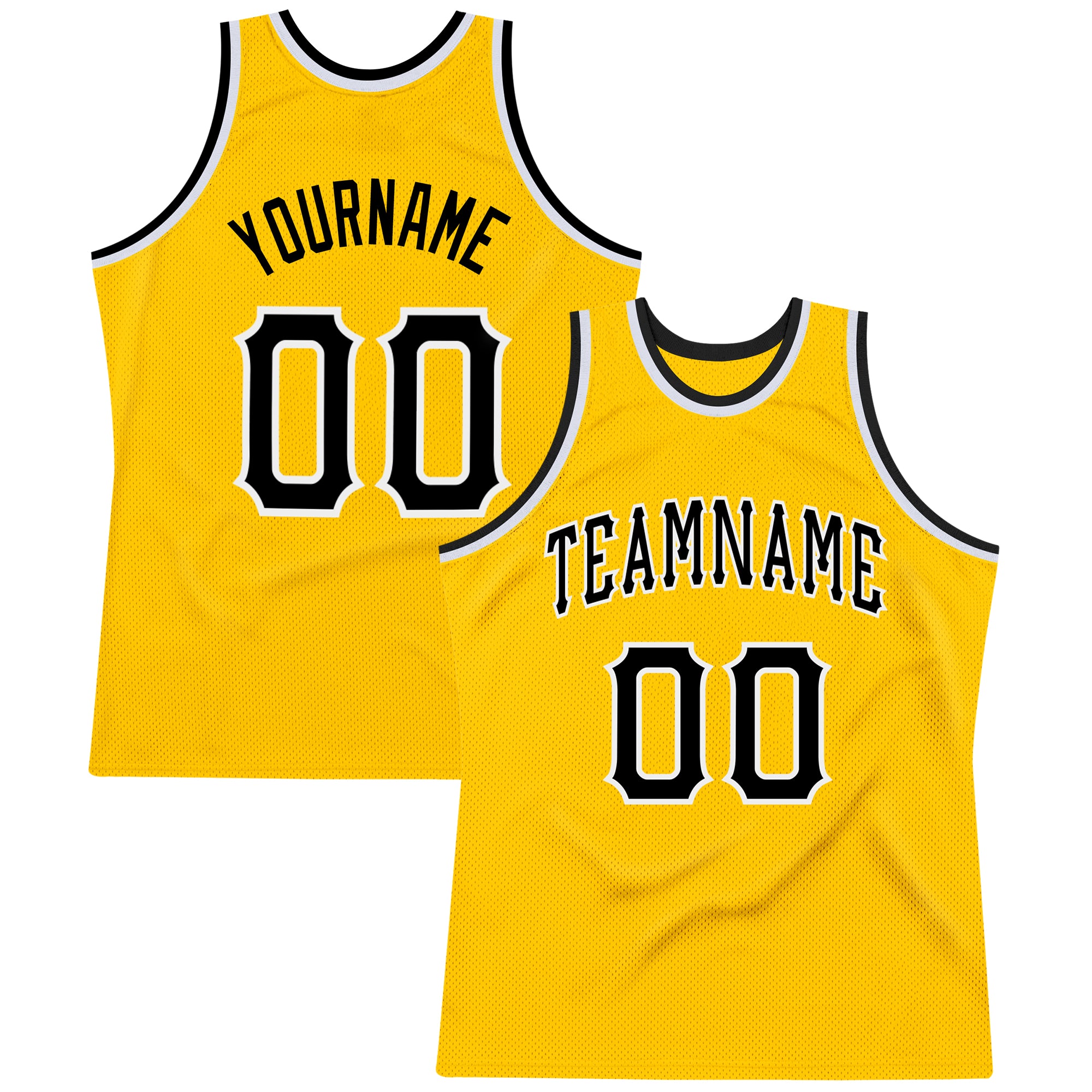 Custom Name Number Throwback Basketball Jersey - Personalized Gold Black-White Authentic Team Jersey Personalized Gold Black-White
