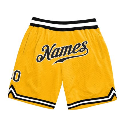 Custom Name Number Black White Gold Throwback Basketball Shorts - Personalized Team Apparel Personalized Gold Black-White