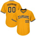 Personalized Gold Black-White Baseball Jersey Shirt - Authentic Throwback Rib-Knit Style Personalized Gold Black-White Authentic