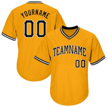 Personalized Gold Black-White Baseball Jersey Shirt - Authentic Throwback Rib-Knit Style Personalized Gold Black-White Authentic