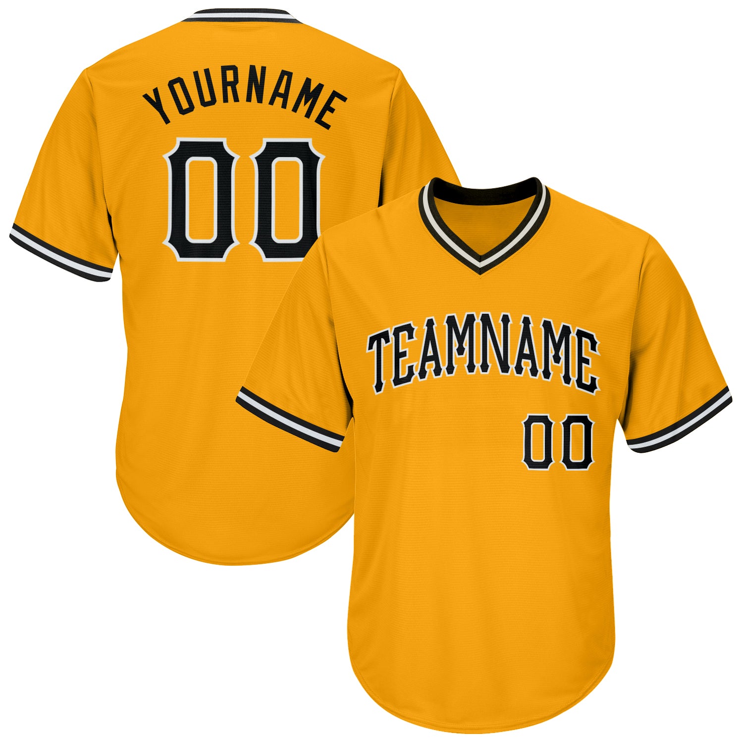Personalized Gold Black-White Baseball Jersey Shirt - Authentic Throwback Rib-Knit Style Personalized Gold Black-White Authentic