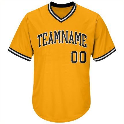 Personalized Gold Black-White Baseball Jersey Shirt - Authentic Throwback Rib-Knit Style Personalized Gold Black-White Authentic