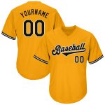 Custom Team Name Number Baseball Jersey Shirt - Personalized Gold Black-White Authentic Throwback Rib-Knit Personalized Gold