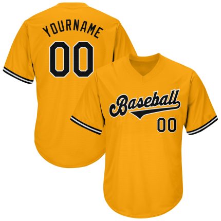 Custom Team Name Number Baseball Jersey Shirt - Personalized Gold Black-White Authentic Throwback Rib-Knit Personalized Gold