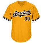 Custom Team Name Number Baseball Jersey Shirt - Personalized Gold Black-White Authentic Throwback Rib-Knit Personalized Gold