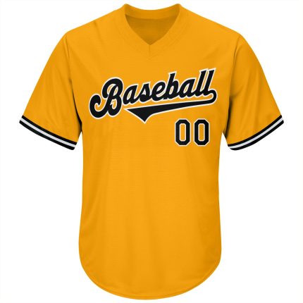 Custom Team Name Number Baseball Jersey Shirt - Personalized Gold Black-White Authentic Throwback Rib-Knit Personalized Gold