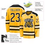 Custom Name and Number Personalized Hockey Jersey in Gold and Black-White Design Personalized Gold Black-White Hockey Jersey
