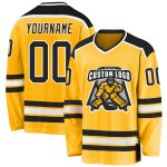 Custom Name and Number Personalized Hockey Jersey in Gold and Black-White Design Personalized Gold Black-White Hockey Jersey