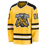 Custom Name and Number Personalized Hockey Jersey in Gold and Black-White Design Personalized Gold Black-White Hockey Jersey