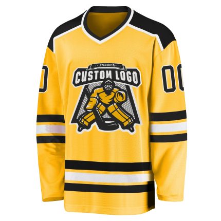 Custom Name and Number Personalized Hockey Jersey in Gold and Black-White Design Personalized Gold Black-White Hockey Jersey