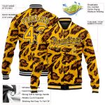 Personalized Leopard Print 3D Pattern Gold Black Varsity Bomber Full-Snap Jacket Personalized Gold Black-White Leopard Print