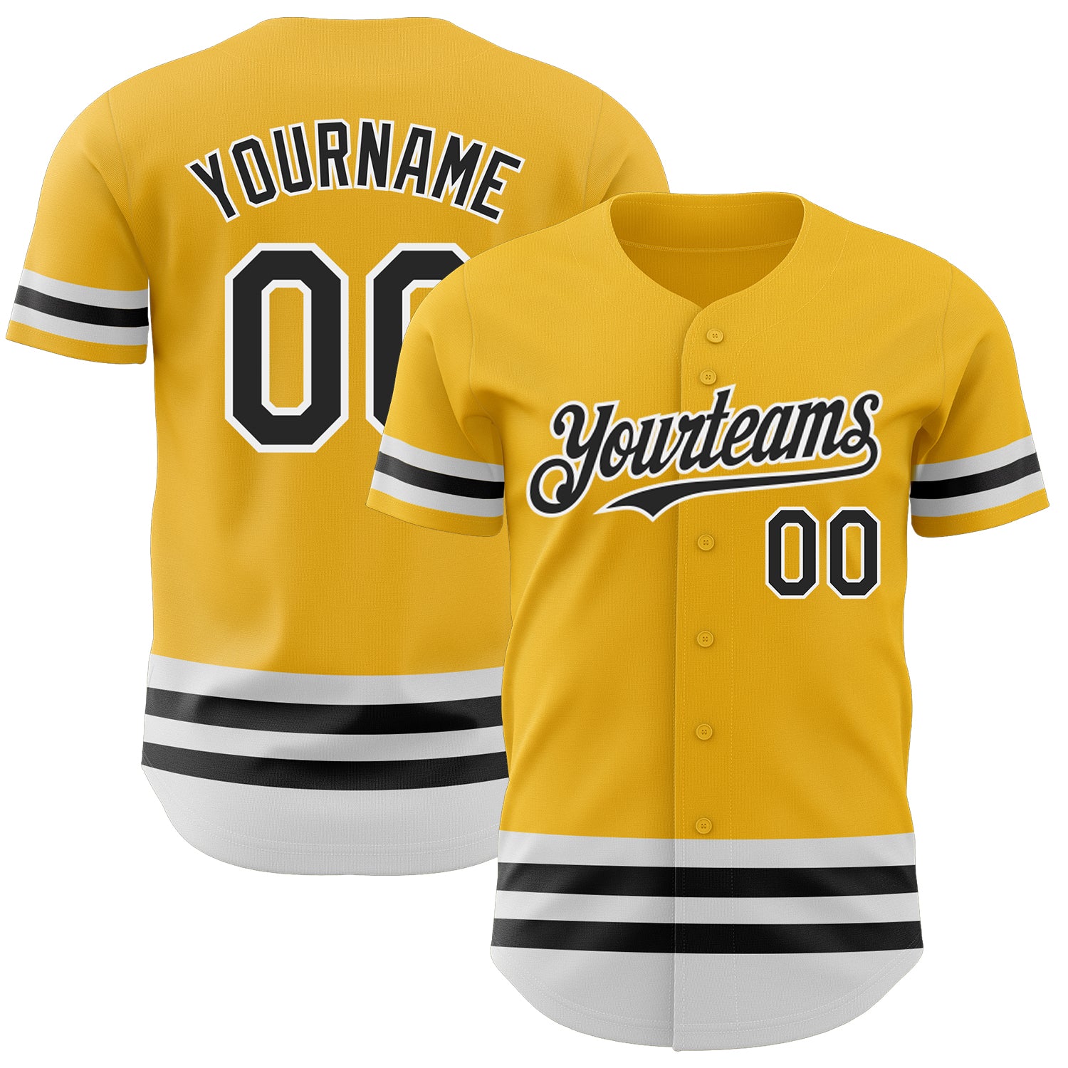 Custom Name and Number Personalized Baseball Jersey - Gold Black-White Line Authentic Team Jersey Personalized Gold Black-White