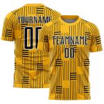 Custom Name and Number Sublimation Soccer Jersey - Personalized Gold Black-White Lines Team Uniform Personalized Gold Black-White