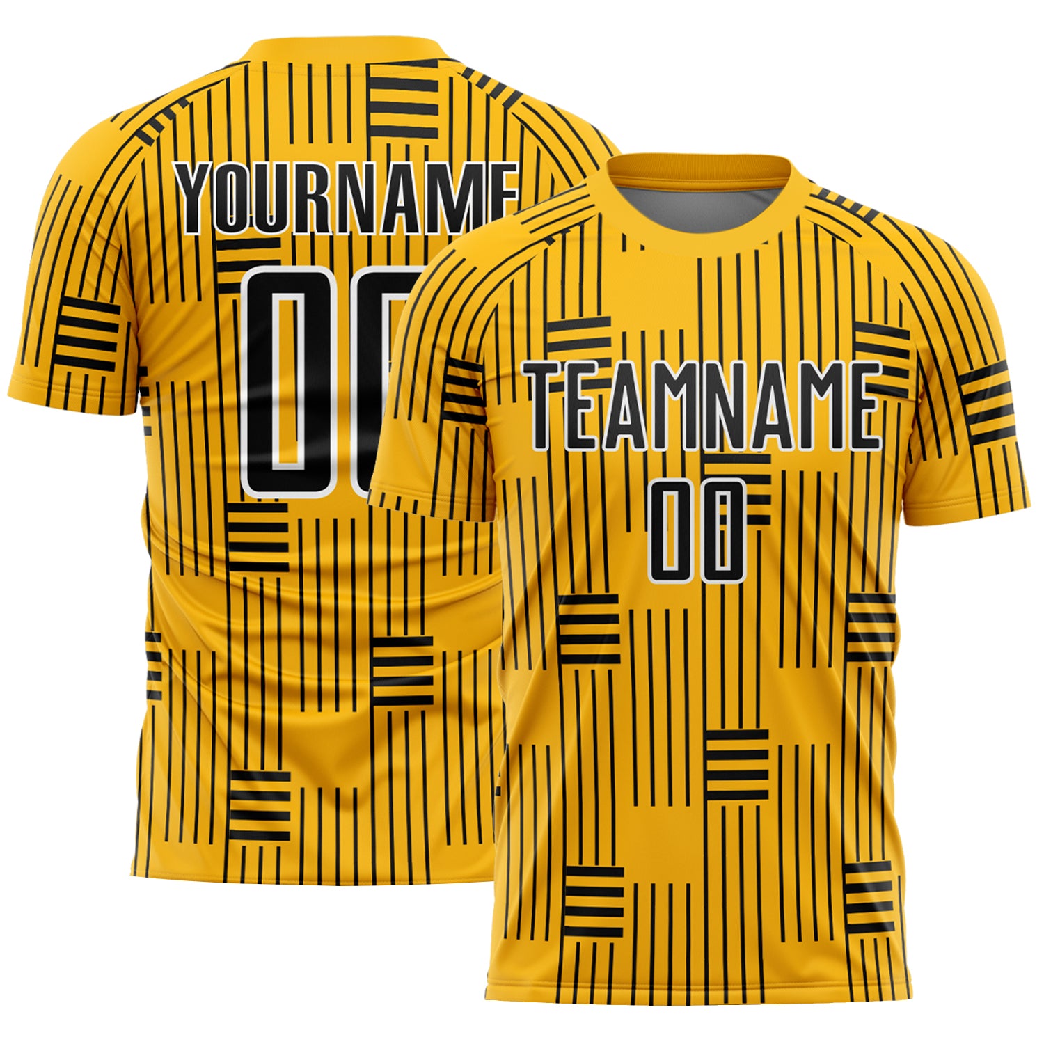 Custom Name and Number Sublimation Soccer Jersey - Personalized Gold Black-White Lines Team Uniform Personalized Gold Black-White