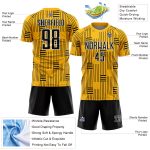 Custom Name and Number Sublimation Soccer Jersey - Personalized Gold Black-White Lines Team Uniform Personalized Gold Black-White