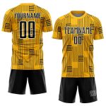Custom Name and Number Sublimation Soccer Jersey - Personalized Gold Black-White Lines Team Uniform Personalized Gold Black-White
