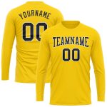 Custom Team Performance T-Shirt with Personalized Name and Number - Gold Black White Long Sleeve Personalized Gold Black-White